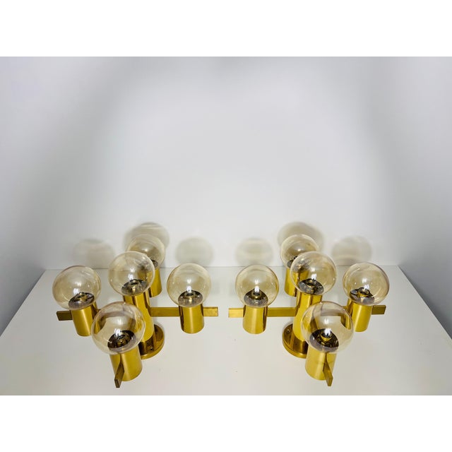 Metal 1 of 2 Brass and Glass Chandelier by Hans-Agne Jakobsson, Sweden, 1960s For Sale - Image 7 of 12