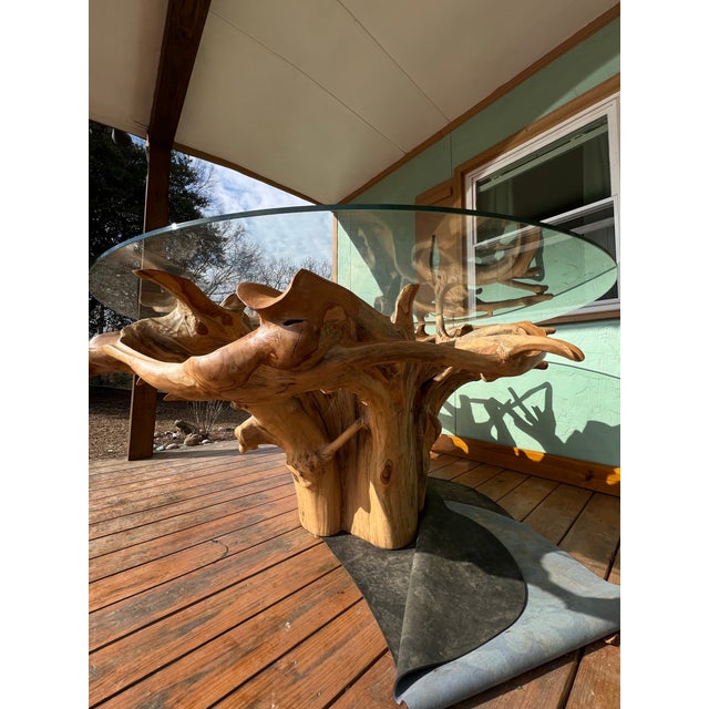 Tan Massive Teak Root Table W/ Removable Glass Top For Sale - Image 8 of 8