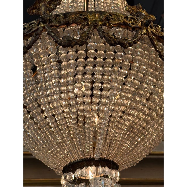 19th Century 19th Italian Gilt Bronze and Crystal Basket Chandelier For Sale - Image 5 of 8