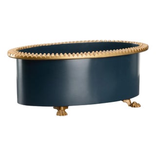 Pie Crust Cachepot/Planter - Navy, Small For Sale