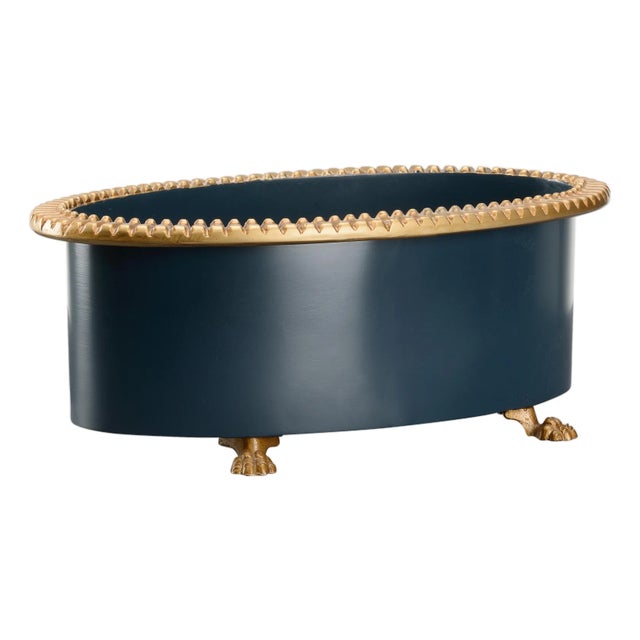 Pie Crust Cachepot/Planter - Navy, Small For Sale
