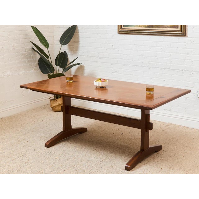 Mid 20th Century Solid Wood Trestle Dining Table For Sale In Los Angeles - Image 6 of 7