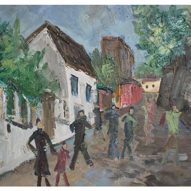 1960s Roland Dubuc, Strollers in Montmartre, 1960s, Oil Painting on Canvas, Framed For Sale - Image 5 of 16