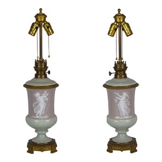 19th Century Antique Neoclassical Pate Sur Pate Porcelain Lamps - a Pair For Sale