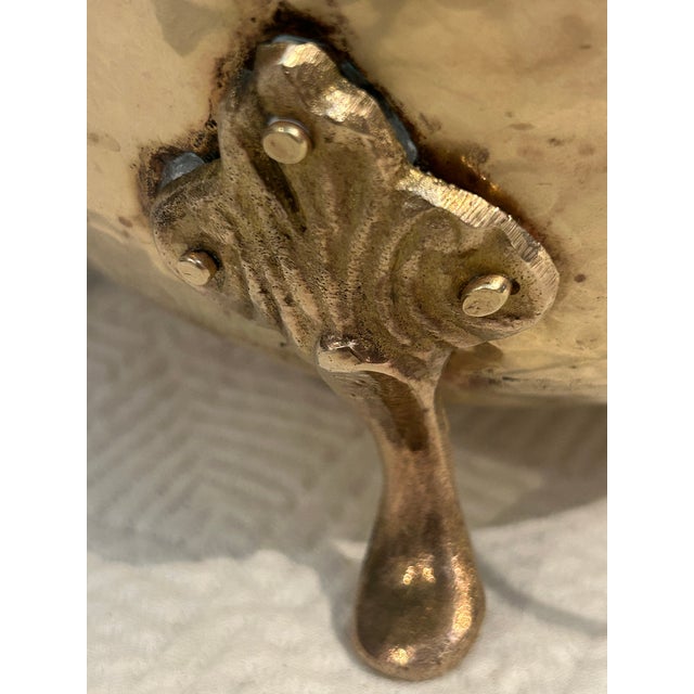 Vintage Hammered Brass Cache Pot With Lions Head Rings and Four Feet For Sale - Image 4 of 7