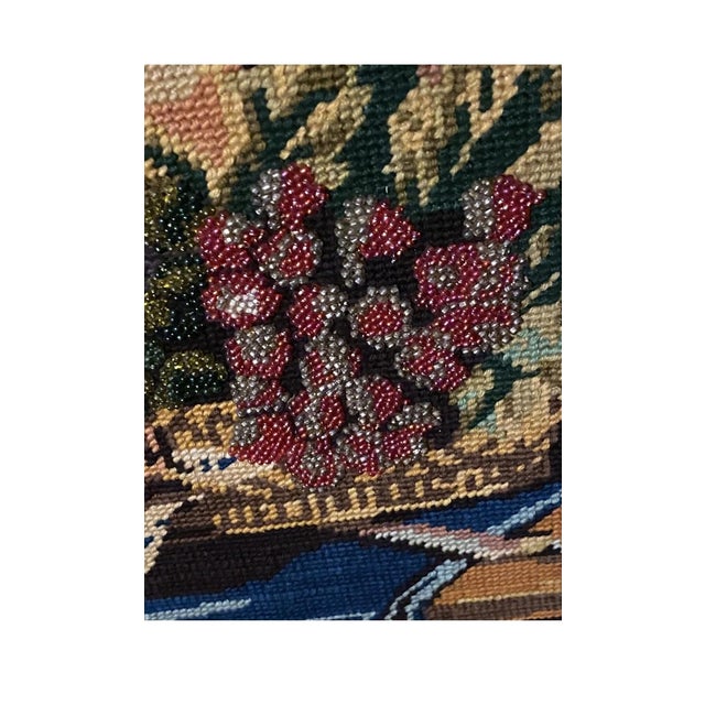French French Tapestry. Vintage French Tapestry Framed Needlepoint With Beading For Sale - Image 3 of 12