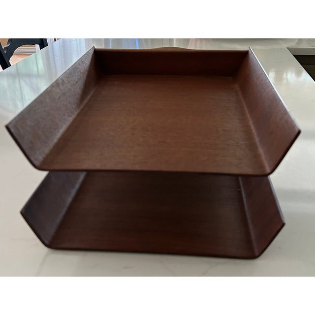 Florence Knoll Vintage Florence Knoll Walnut Two-Tier Pivoting Letter Tray — Knoll Associates For Sale - Image 4 of 7