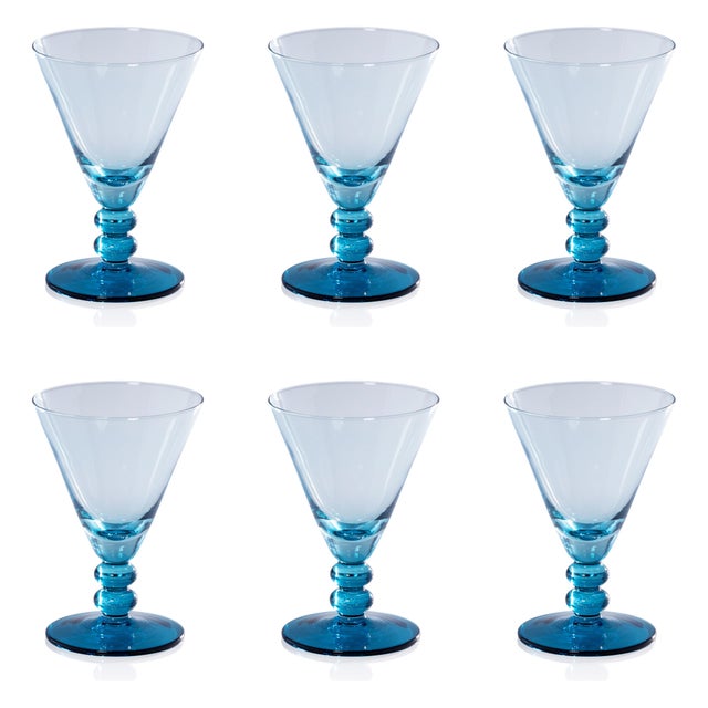 Contemporary Fusion Two-Tone 6-Piece Cocktail Glass Set, Mediterranean Blue with Coastal Shade For Sale - Image 3 of 3