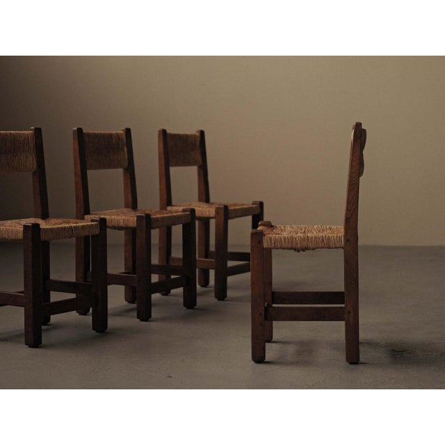 Vintage Oak and Straw Chairs, France, 1960, Set of 4 For Sale - Image 9 of 16