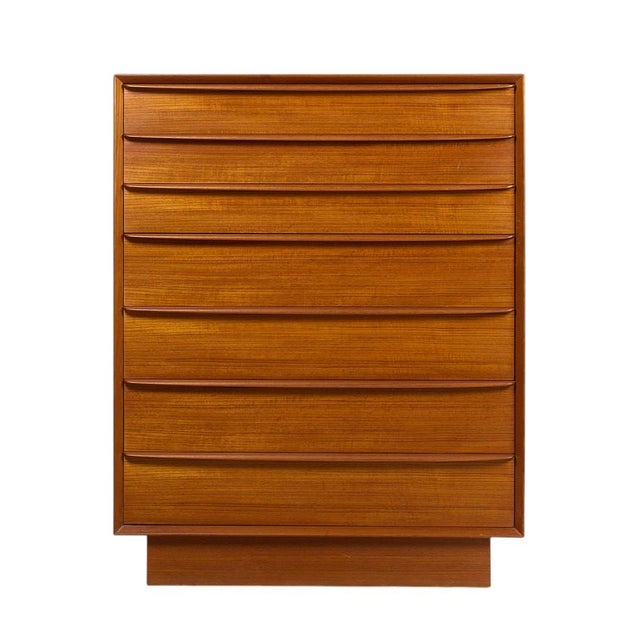 Svend A. Madsen for Falster Mid Century Danish Teak Highboy Dresser This highboy measures: 35.5 wide x 19 deep x 39.5...