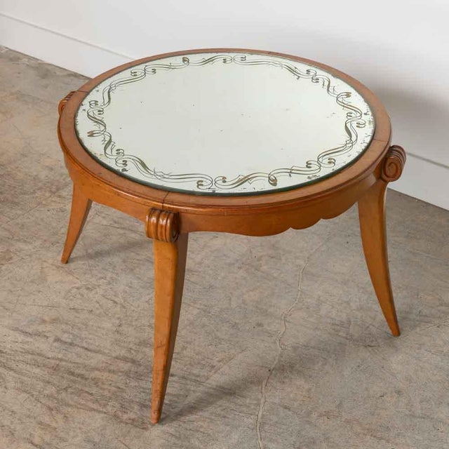 French 1940s French Mirrored and Beech Cocktail Table For Sale - Image 3 of 12