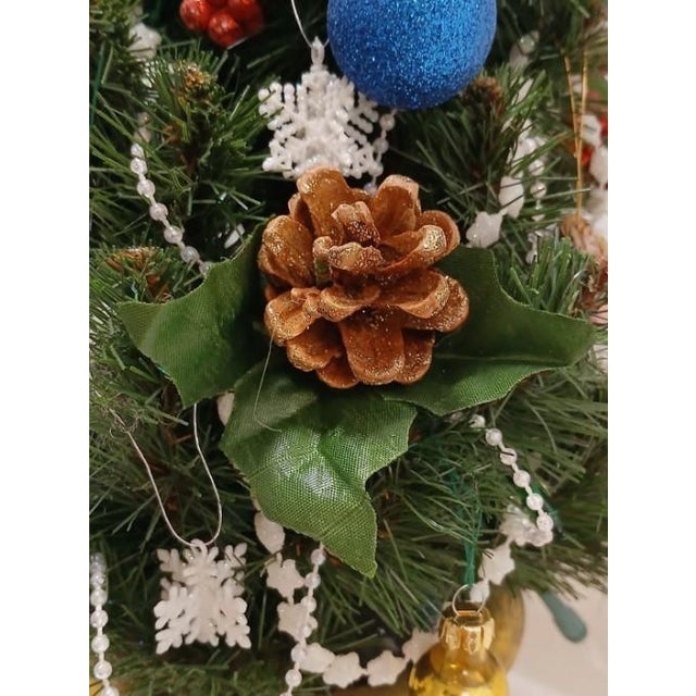 Whimsical Victorian Mini Christmas Tree 19” Tabletop Lights Ornaments Gold Pot For Sale - Image 14 of 17