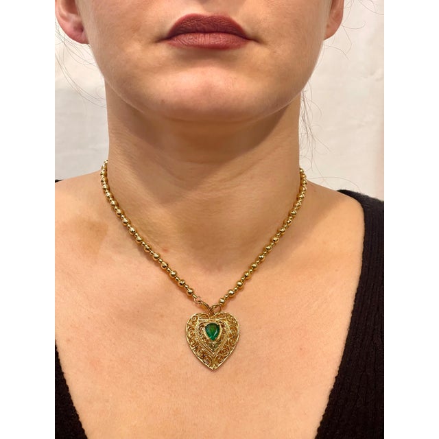Vintage 14 Karat Yellow Gold Heart Locket WITH Natural Emerald , NO CHAIN For Sale - Image 16 of 18