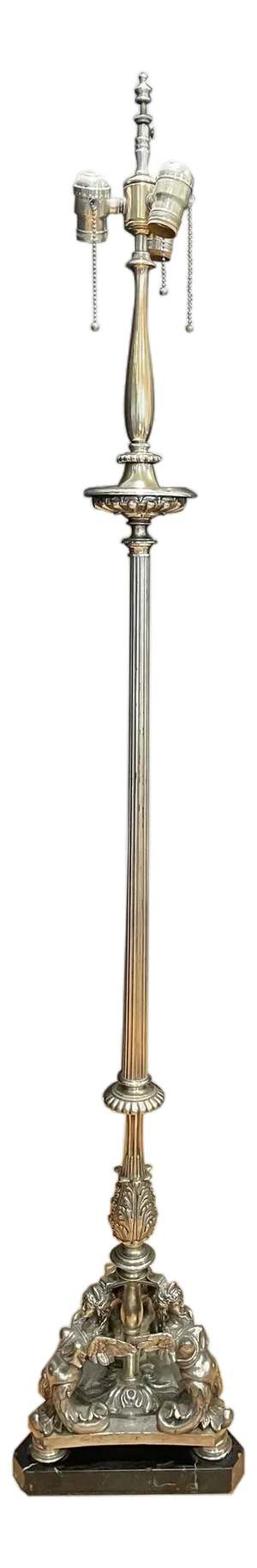 Early 20th Century Antique Silvered Bronze Baroque Figural Floor Lamp