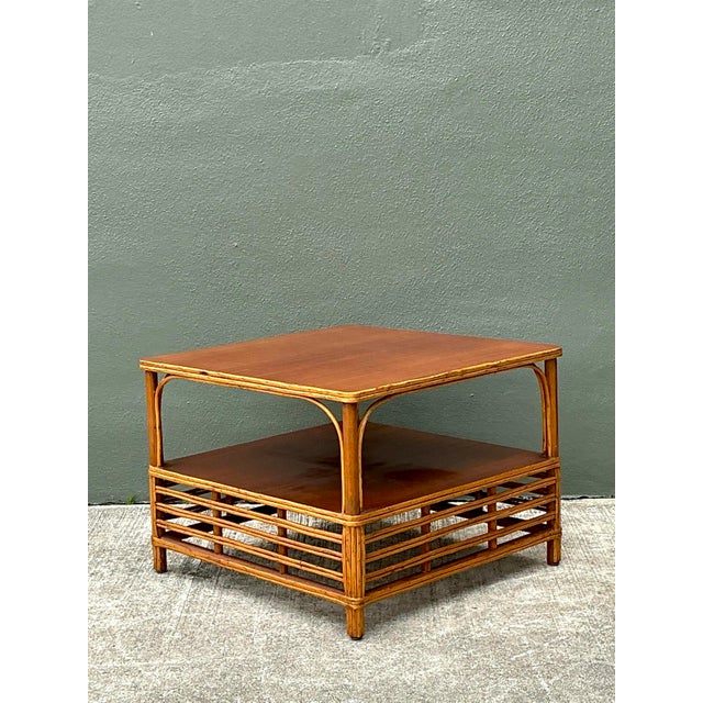 Vintage Stick Rattan Side Table For Sale - Image 11 of 12