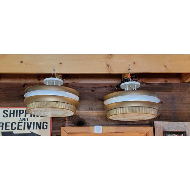 Gold Art Deco Theater Flush Mount Light Fixture With Flashed Glass Shade For Sale - Image 8 of 9