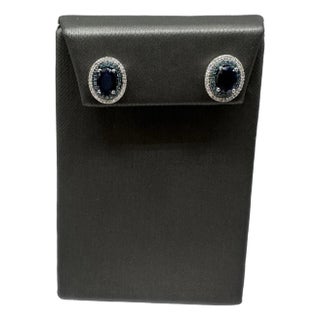 Blue Sapphire and Diamond Studs in 10kt White Gold – Push Backs, New, A Pair For Sale