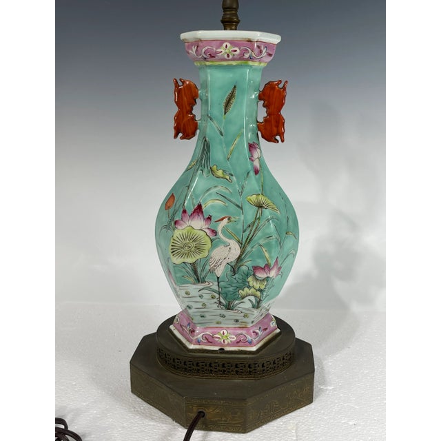 Antique Chinese Light Green Porcelain Lamp For Sale - Image 4 of 9