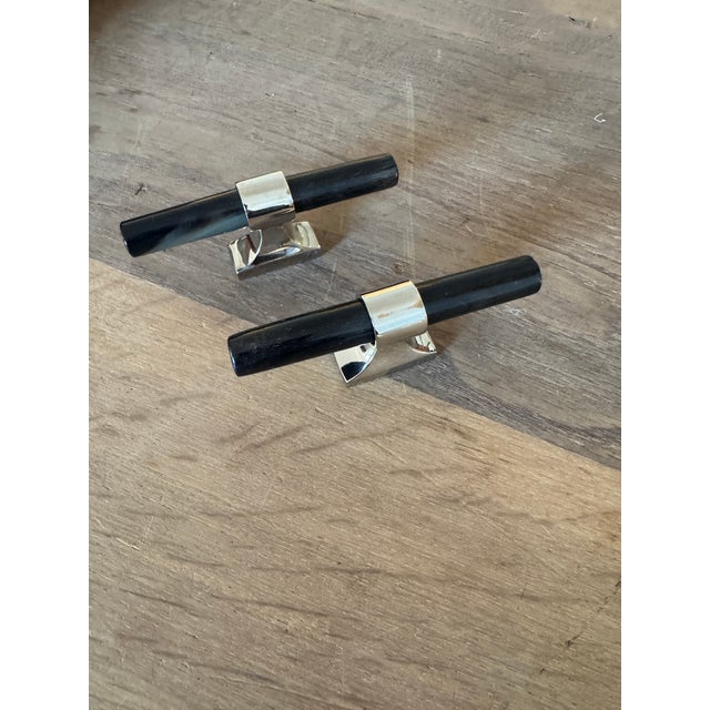 Pair of Ochre Black Handles With Polished Nickel Detail For Sale - Image 9 of 9