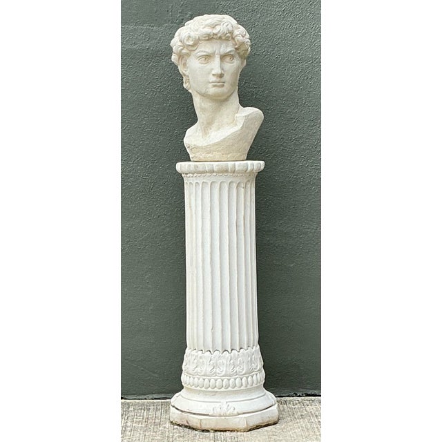 Vintage Cast Concrete Bust of Davin on Pedestal For Sale - Image 10 of 12