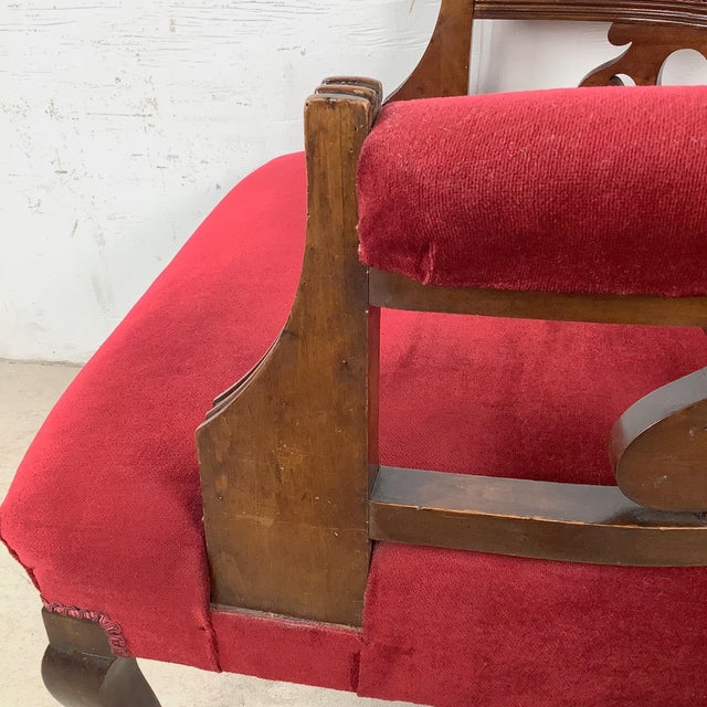 Red Vintage Empire Revival Upholstered Armchair With Casters For Sale - Image 8 of 12