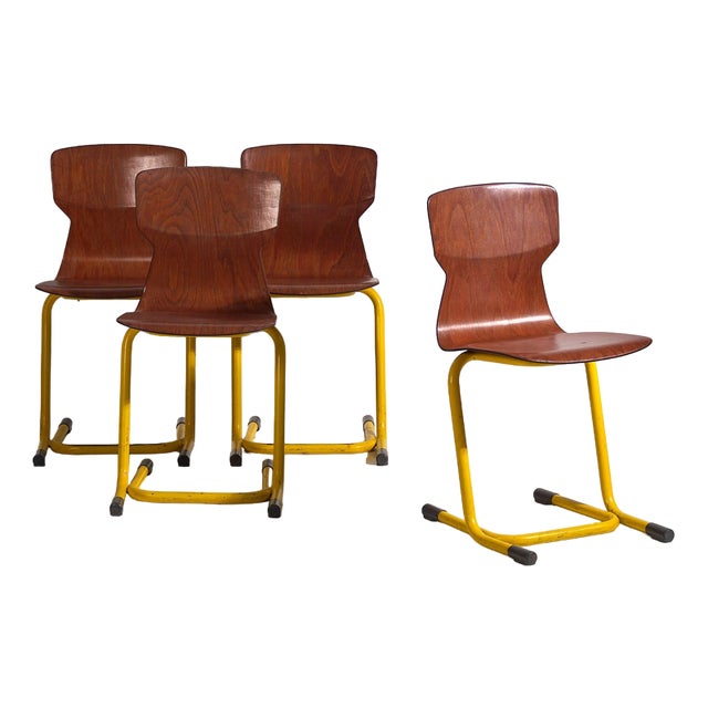 Vintage Yellow Dining Room Chairs, 1950, Set of 4 For Sale
