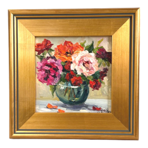 Beautiful Impressionist Floral Bouquet Painting Including the Antiqued Gold Wood Frame