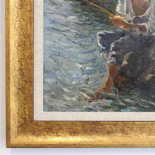 Gaetano Spagnolo, Pescatorello (Little Fisherman), 1930s, Oil Painting on Panel, Framed For Sale - Image 8 of 14