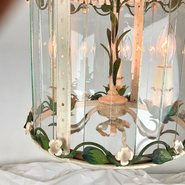Metal 1950s Hand Painted Italian Floral Lantern For Sale - Image 7 of 9