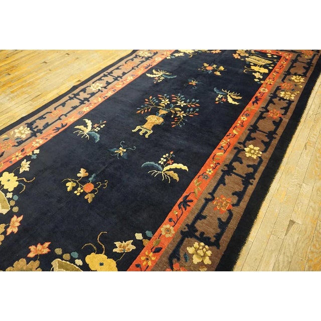 1920s Blueu Navy Vase Floral Antique Peking Rug 6' 0'' X11' 8'' Handknotted Wool Carpet For Sale - Image 12 of 13