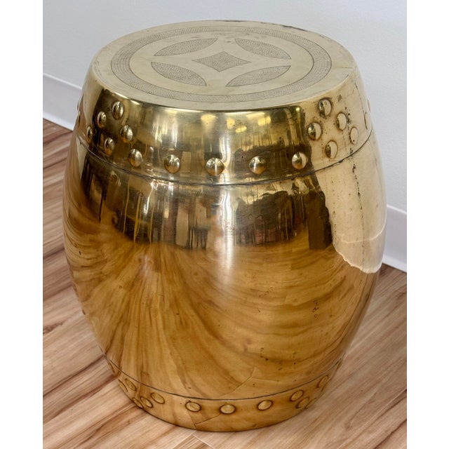 Vintage Chinoisierie Style Brass Garden Drum Stool For Sale - Image 4 of 10