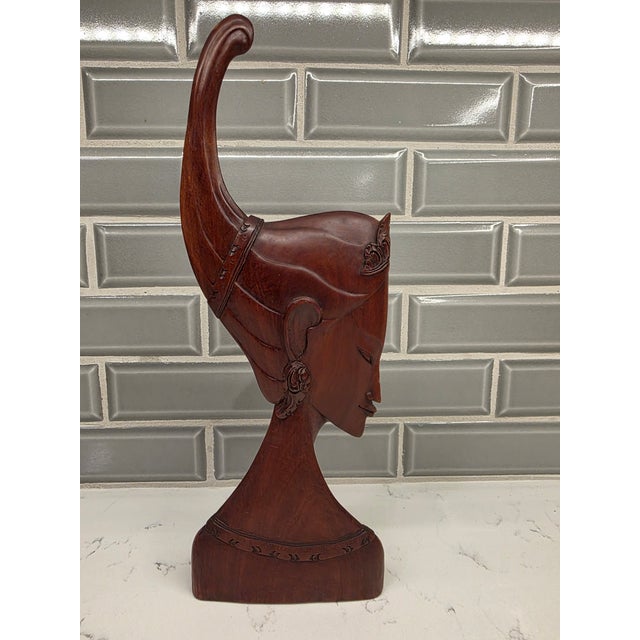 1950s Mid-Century Balinese Art Deco Elongated Maiden Bust in Premium Hardwood For Sale - Image 5 of 12