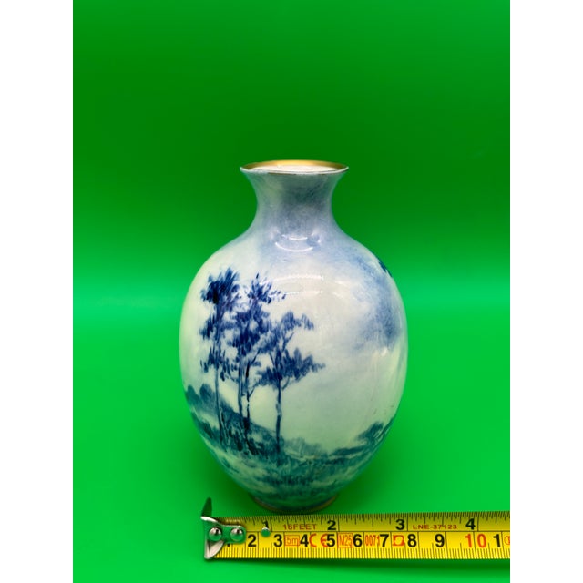 Ceramic 1889-1906 American Belleek Ceramic Art Co Early Lenox Blue Hand Painted Vase For Sale - Image 7 of 12