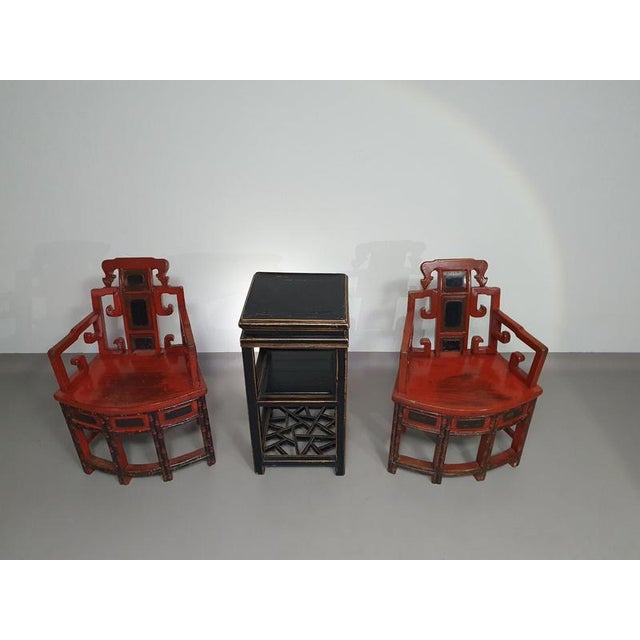 French Chinoiserie Altar Chairs and Side Table, Set of 3 For Sale - Image 6 of 18