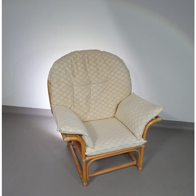 Rattan Bamboo Lounge Chair with Cushions, 1970s For Sale - Image 17 of 18