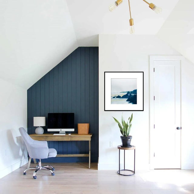 Coastal "Three Cliffs Bay" Contemporary Coastal Landscape Watercolor Painting, Framed For Sale - Image 3 of 4