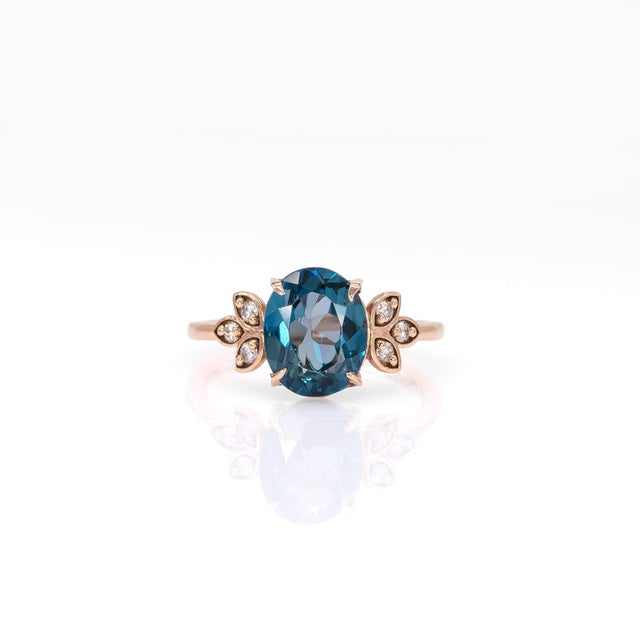 2020s 3.2Ct London Blue Topaz Ring With Earth-Mined Diamond Accents: Solid 14k Gold, Size 6.75 For Sale - Image 5 of 10