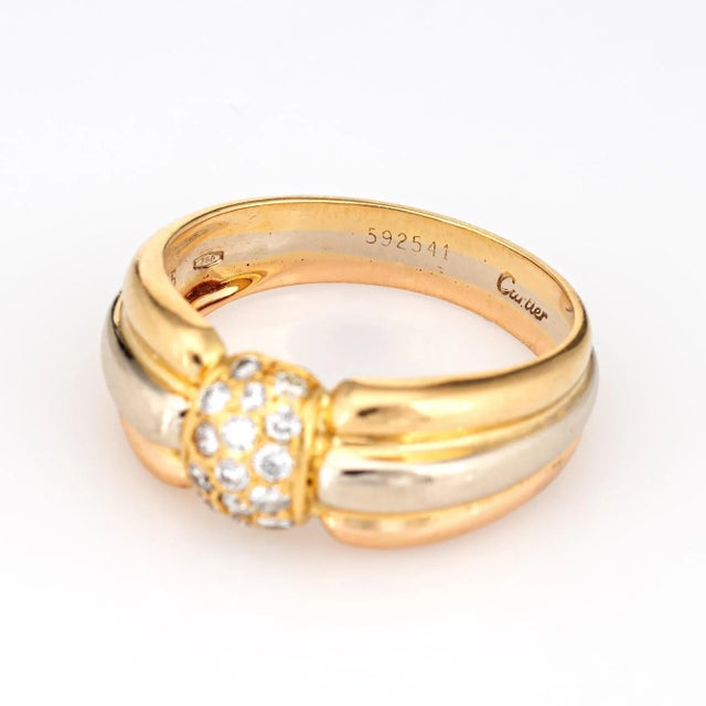 Metal Vintage Cartier Diamond Ring 18k Tri Gold Signed Fine Jewellery size 7.5 For Sale - Image 7 of 7