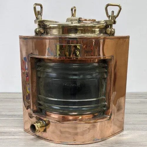 Vintage Starboard Fresnel Lens Running Light With Green Glass Insert For Sale - Image 9 of 9