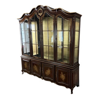 1980s Gilt Union National Furniture Company China Cabinet For Sale