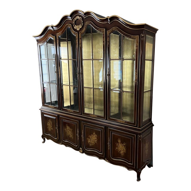 1980s Gilt Union National Furniture Company China Cabinet For Sale