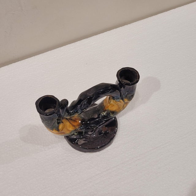 Black Ceramic Candleholders from Vallauris, France, 1970s, Set of 2 For Sale - Image 8 of 10