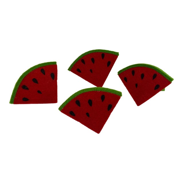 Vintage Felt Watermelon Shaped Napkin Rings - Set of 4 For Sale