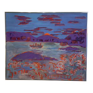Midcentury Modern Landscape Painting Purple Molly J Schiff Acapulco Sunset