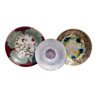 Assembled Set of 3 MCM Enamel Copper Trays - A Set of 3 For Sale