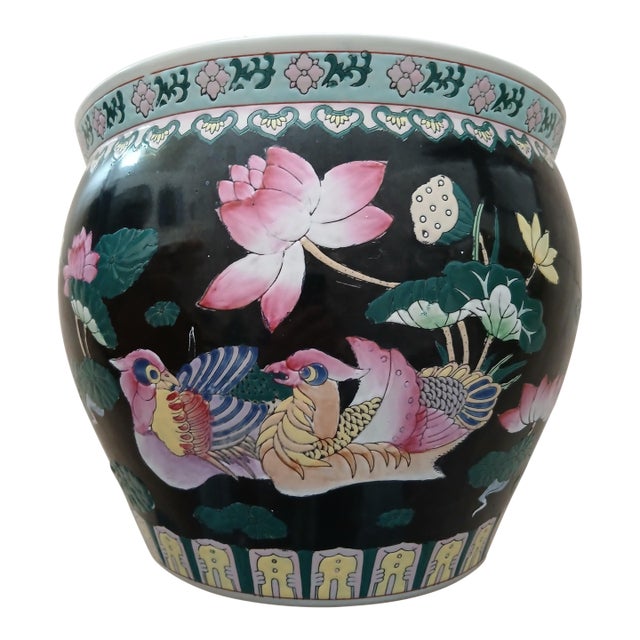 Vintage Asian Chinese Chinoiserie Fish Bowl Planter For Sale