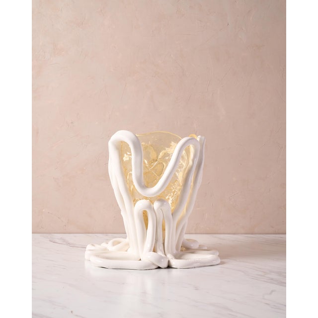 Contemporary Sculptural Postmodern “Indian Summer Vessel” Vase by Gaetano Pesce for Fish Design in White and Amber Polyurethane Resin For Sale - Image 3 of 14