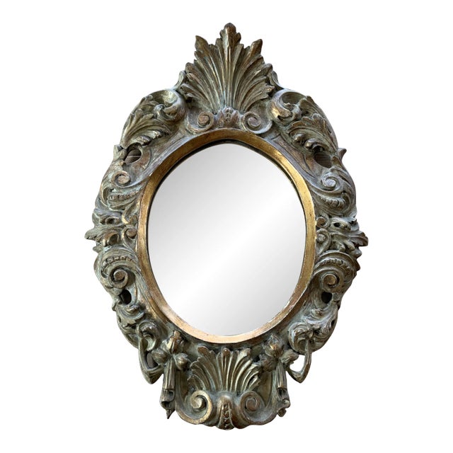 Mid 20th Century Carved Italian Rococo Style Oval Gilt Mirror For Sale