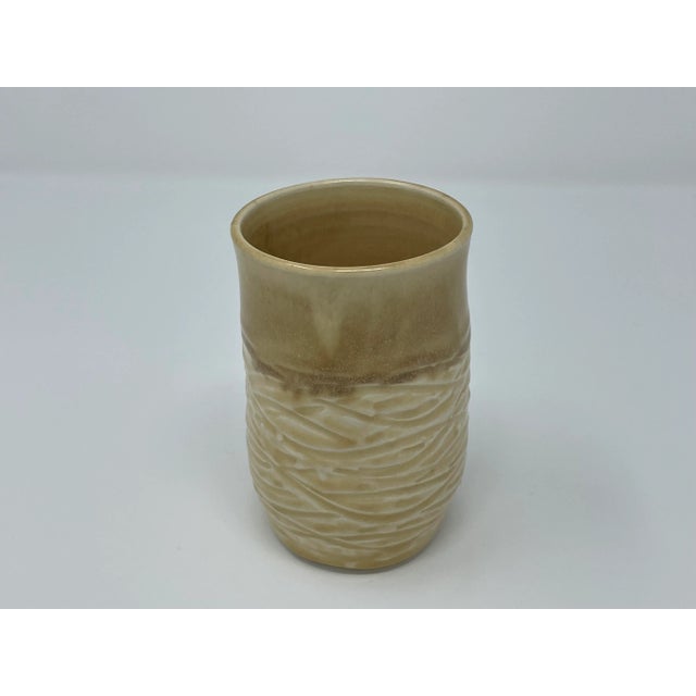 Rustic Artisan Handmade Textured Ceramic Tumbler Mug For Sale - Image 3 of 8