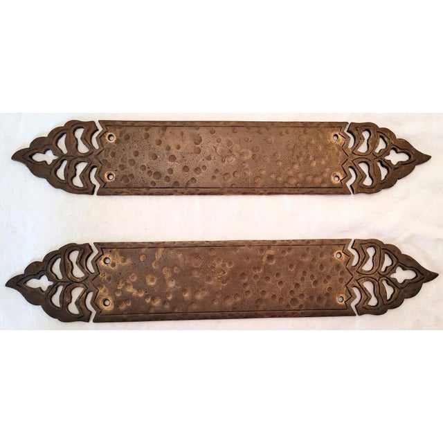 Early 20th Century Pair of Art Nouveau Hand Beaten Bronze Door Push Plates For Sale - Image 5 of 13